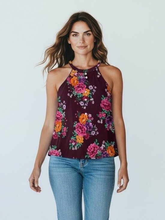 torrid Tops - New Torrid Floral Goodness Tank Womens Size 0 (12, Lg) Purple Cottage Romantic